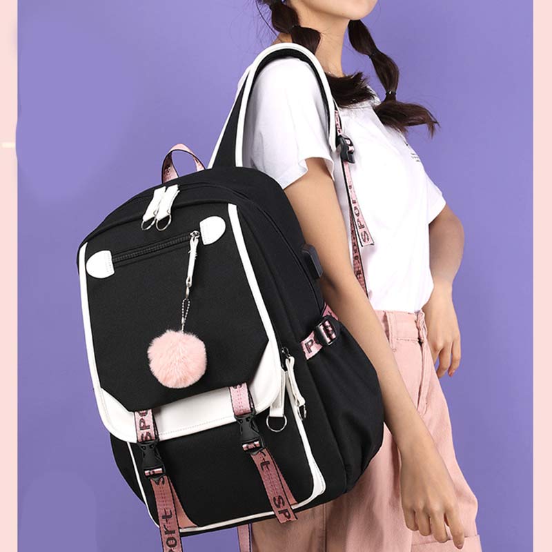 Teenage Girls School Backpack Student Bookbag with USB & Earphone Port