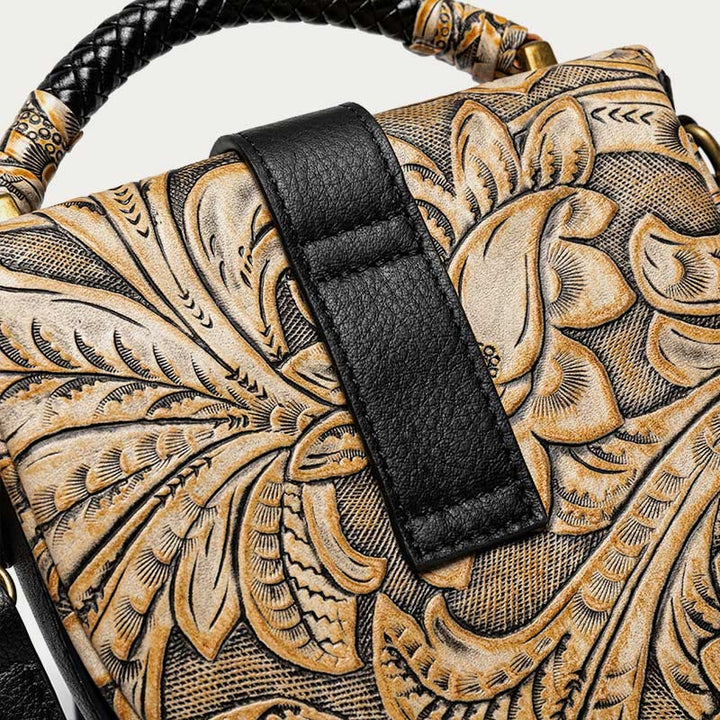 Clamshell Crossbody Bag Vintage Pattern Printing Chic Leather Handbag