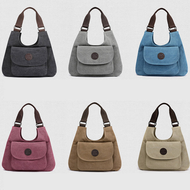 Multi-Pocket Hobo Handbag Casual Canvas Tote Purse Shoulder Bag
