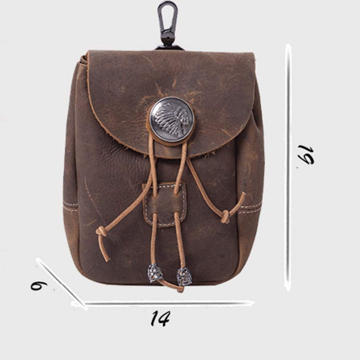 Genuine Leather Drawstring Pouch Purse Waist Bag Portable Wallet Belt Pouch