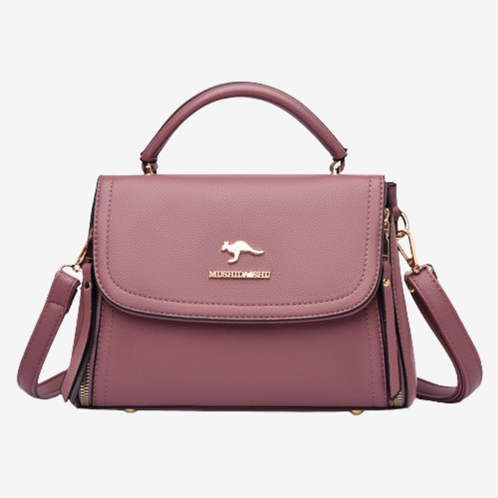 Double Compartment Top Handle Satchel Leather Crossbody Bag Purse Handbag