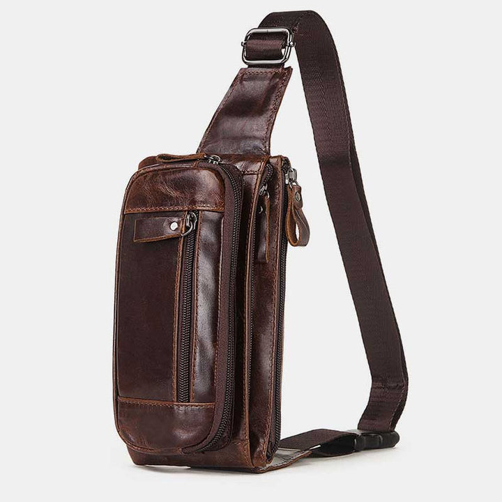 Genuine Leather 3 Layer Multi-Use Waist Pack Sling Bag