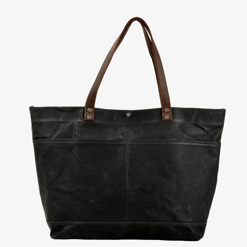 Wax Canvas Tote Bag Concise Handbag Shopping Purse For Women