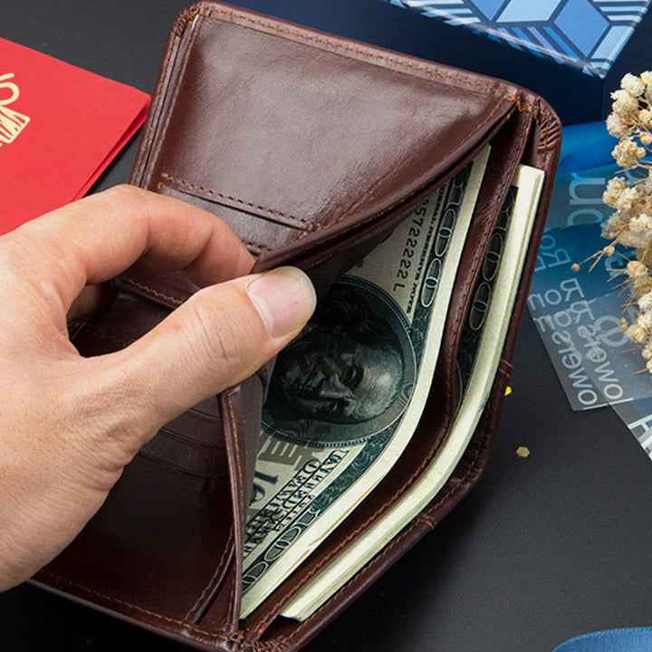 RFID Large Capacity Genuine Leather Bifold Wallet
