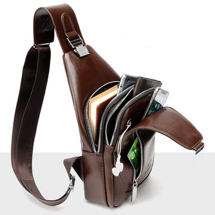 Men's Anti-theft Vintage Sling Bag with USB Charging Port