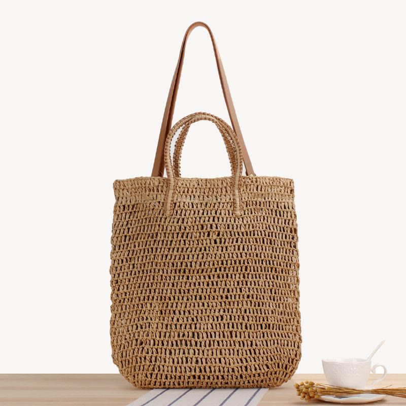 Tote Bag For Women Hollow Out Portable Straw Beach Bag