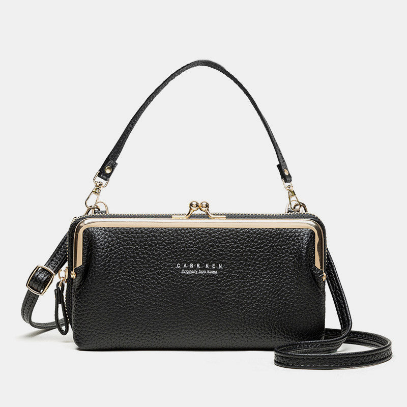 Large Capacity Multifunctional Kiss-lock  Crossbody Phone Bag - Black - image 18