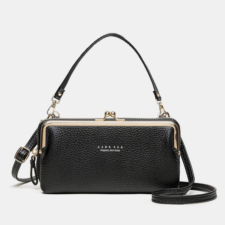 Large Capacity Multifunctional Kiss-lock  Crossbody Phone Bag - Black - image 18