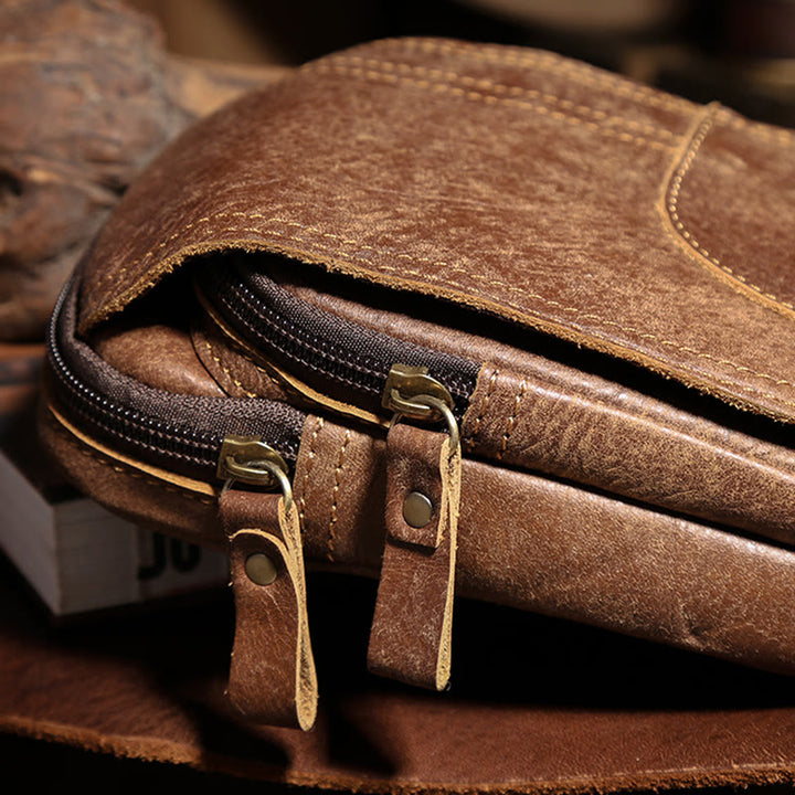 Waist Bag For Men Daily Outdoor Retro Real Leather Belt Loop Pouch