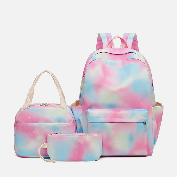 3Pcs Tie-dye Girls Backpack School Bookbag Set Students Women Canvas Daypack
