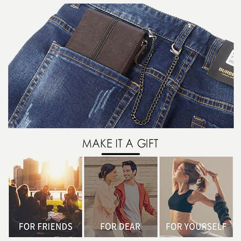 Genuine Leather Zip Around RFID Blocking Bifold Wallet with Chain - image 3