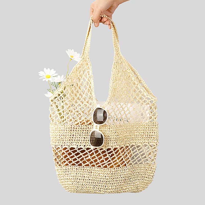 Beach Bag For Women Knitted Retro Hollowed Out Handbag