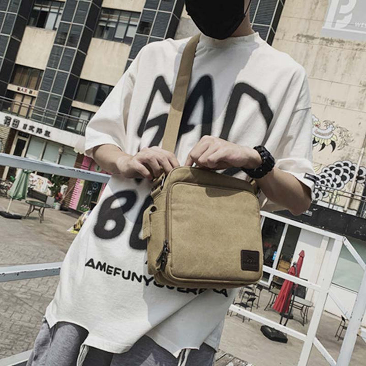 Vintage Canvas Mini Crossbody Shoulder Bag Men Small Purses with Multi-Slot