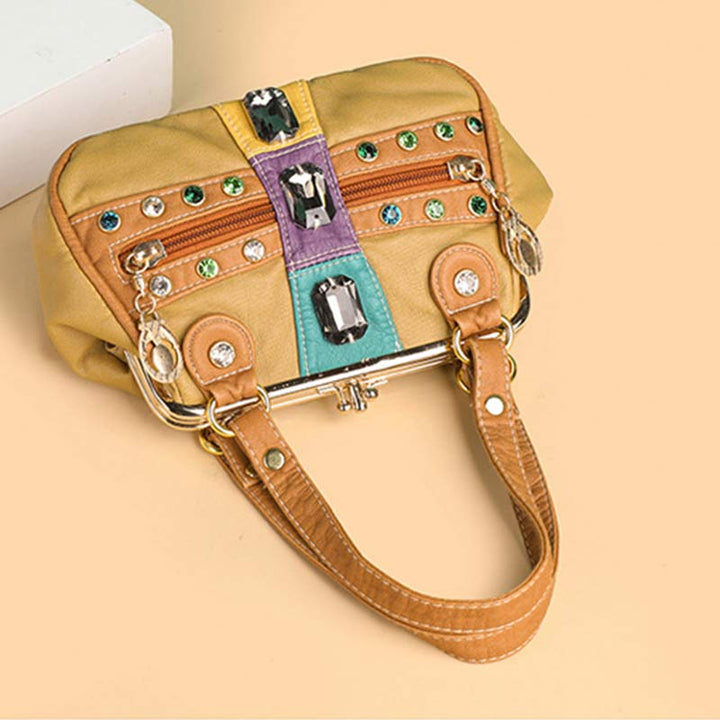 Retro Double Layer Kiss-Lock Shoulder Handbag Party Evening Purse with Crossbody Chain