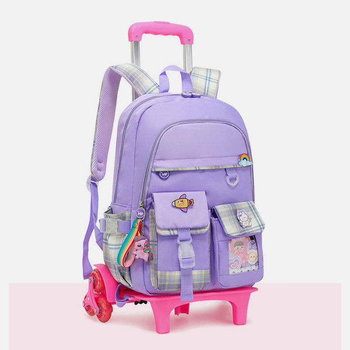 School Backpack For Kids Cute Pattern Rolling School Bag - Lavender - Sparkle Six Wheels - image 13