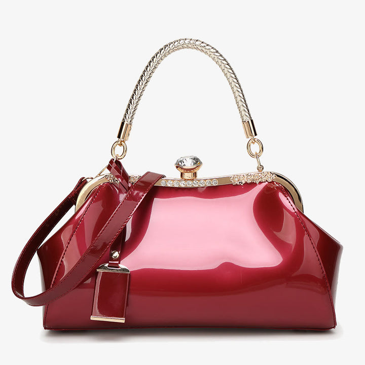 Plain Color Tote Ladies Glossy Patent Leather Crossbody Bag Handbag