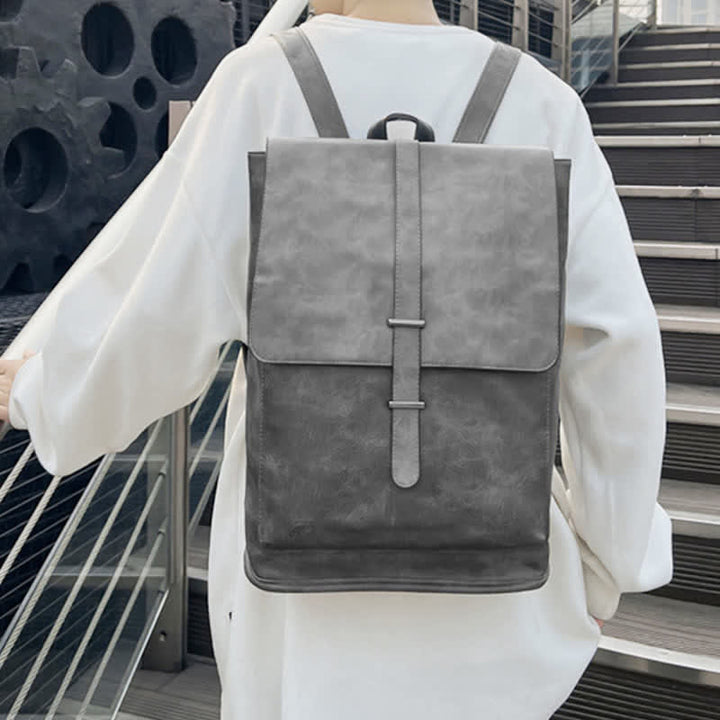 Mens Backpack Purse PU Leather Laptop Backpack Travel Business College Bookbag - Gray - image 15