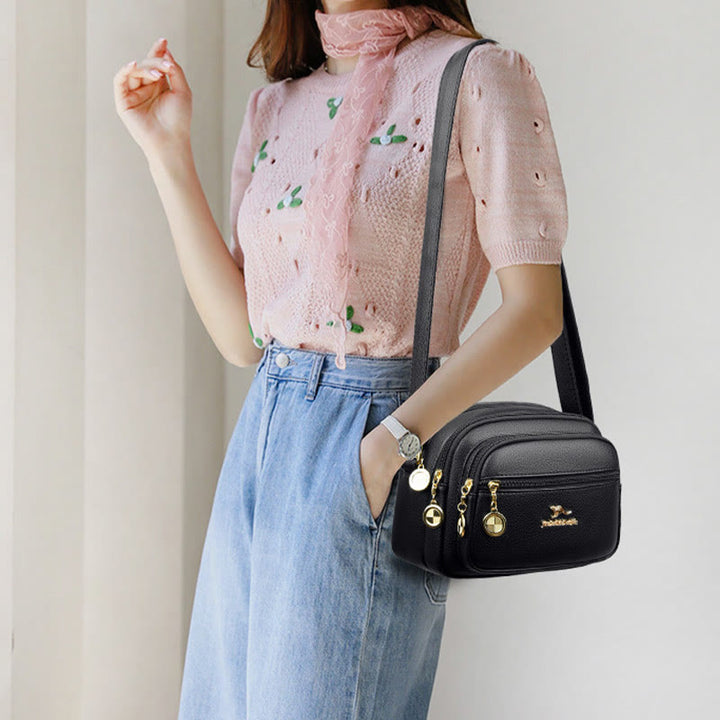 Double Compartment Purse Women Minimalist Soft Leather Cross Body Bag