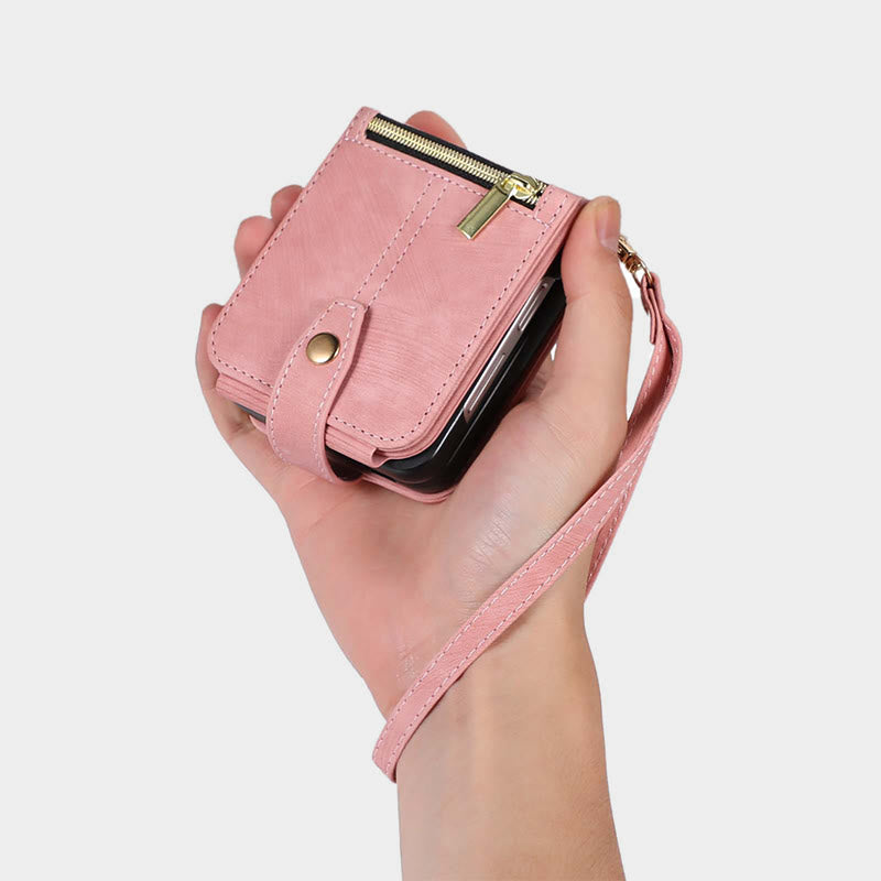 Phone Case For Samsung Z Flip 4 Card Zipper Protective Flip Cover