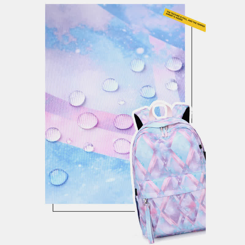 School Backpack Daypack Cute 3-Pcs Schoolbag Set with USB Charging Port