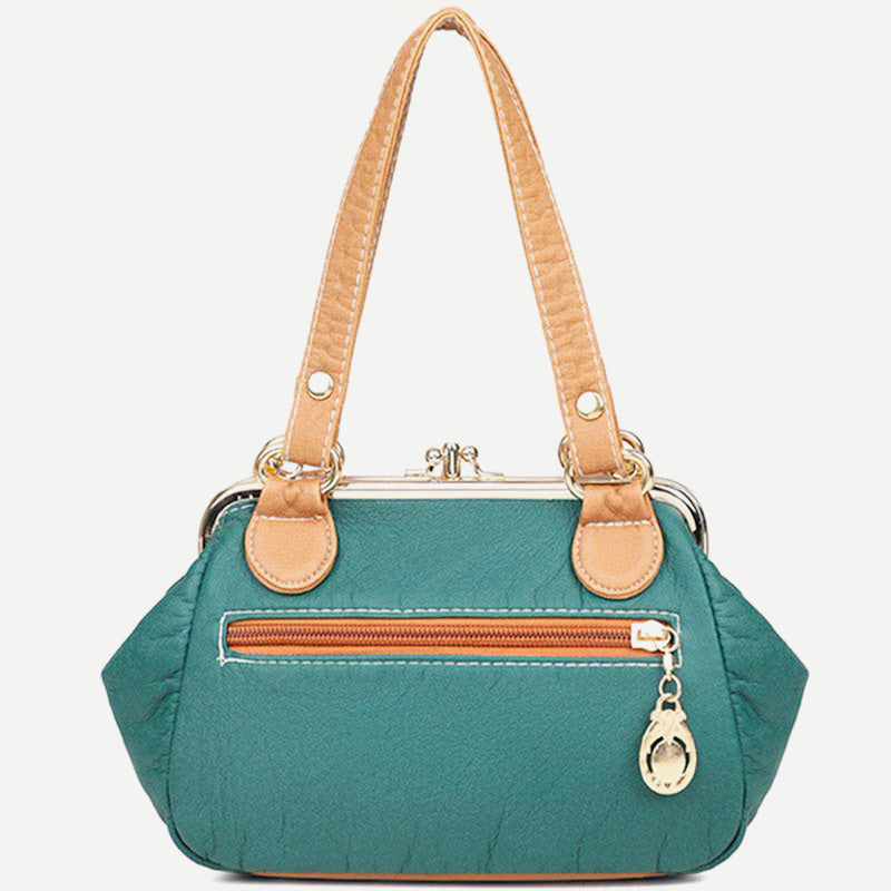 Retro Double Layer Kiss-Lock Shoulder Handbag Party Evening Purse with Crossbody Chain