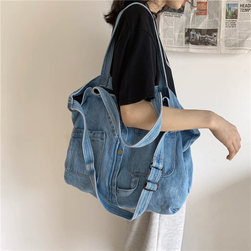 Denim Tote Bag For Women Large Capacity Crossbody Bag - image 5