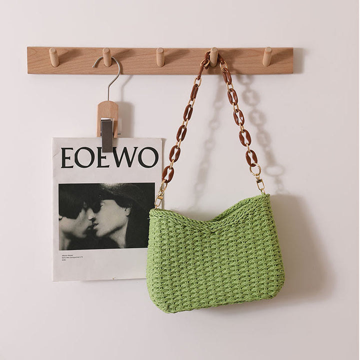 Shoulder Bag For Women Solid Color Seaside Holiday Straw Bag