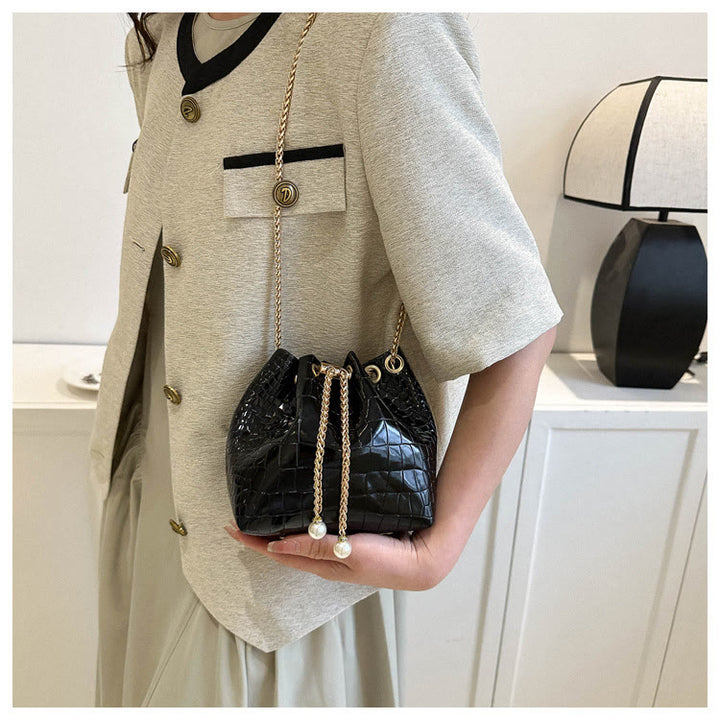 Evening Bag For Party Crocodile Pattern Sparkly Leather Bucket Bag