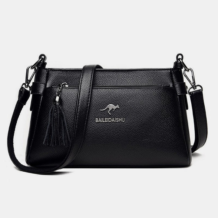 Genuine Leather Crossbody Purse for Women Small Tassel Crossover Shoulder Bag