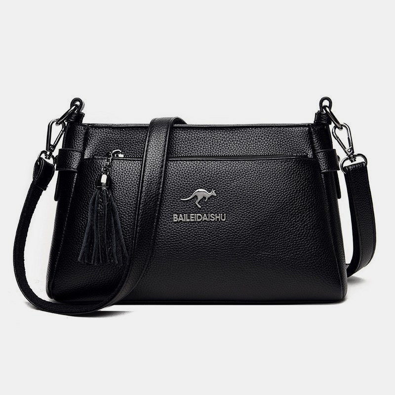 Genuine Leather Crossbody Purse for Women Small Tassel Crossover Shoulder Bag - Black - image 24