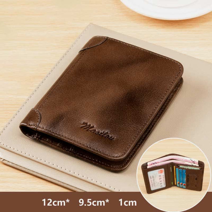 RFID Blocking Cowhide Leather Wallet Retro Roomy Front Pocket Wallet