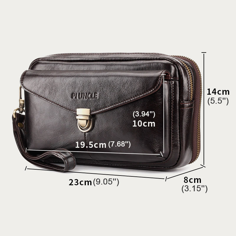 Real Leather Clutch Purse Business Handbag Wrist Bag Fit 7.9" Cellphone