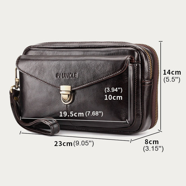Real Leather Clutch Purse Business Handbag Wrist Bag Fit 7.9" Cellphone