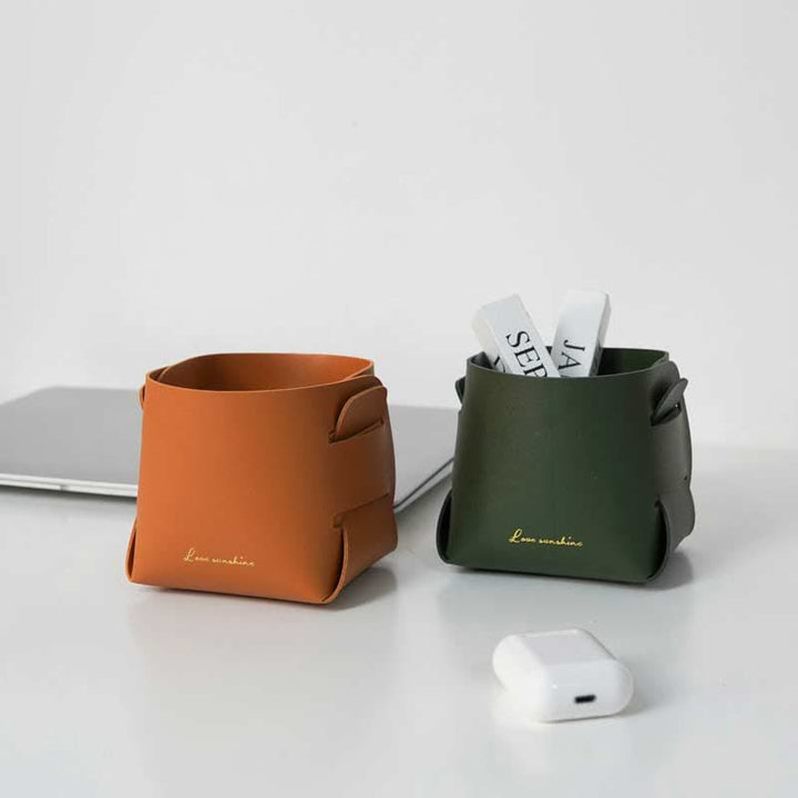 PU Leather Valet Tray Catchall Table Organizer Nightstand Organizer