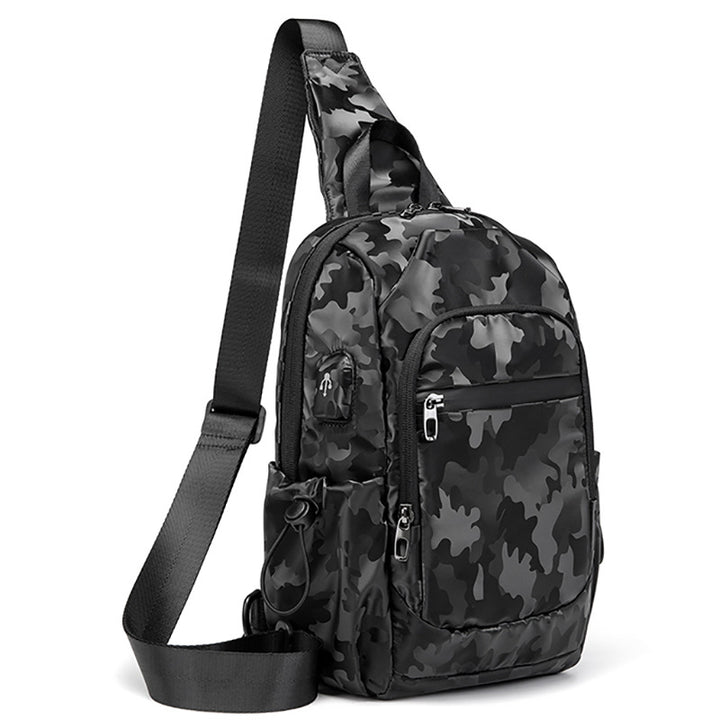 Unisex Small Black Sling Crossbody Shoulder Bag Daypack with USB Charger