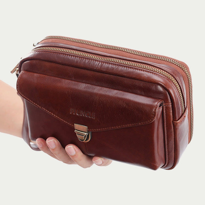 Real Leather Clutch Purse Business Handbag Wrist Bag Fit 7.9" Cellphone
