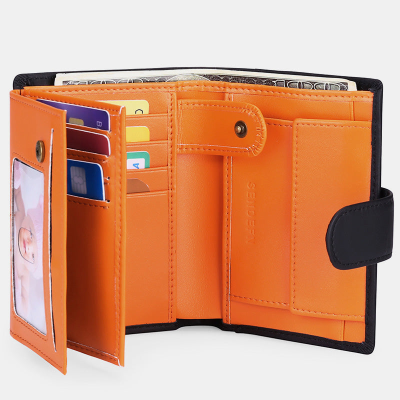 Genuine Leather RFID Blocking Small Wallet Card Case Purse - Orange - image 2