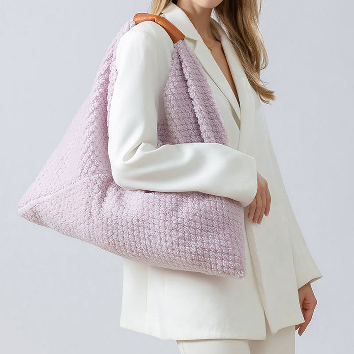 Plush Triangle Underarm Bag Women Commuter Buckle Shoulder Bag