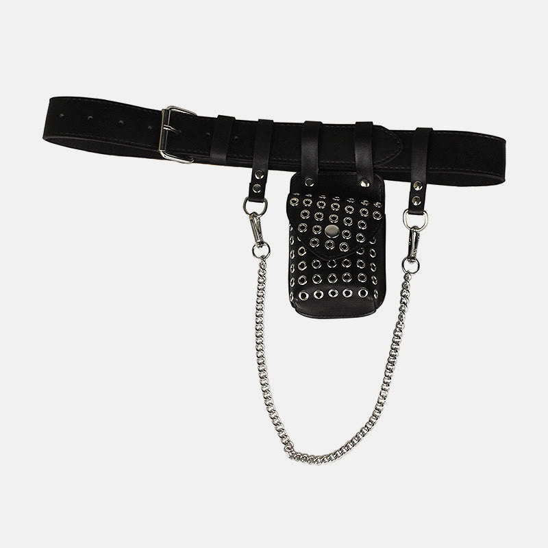 Punk Waist Bag For Women Rivet Hollowed Out Belt Bag