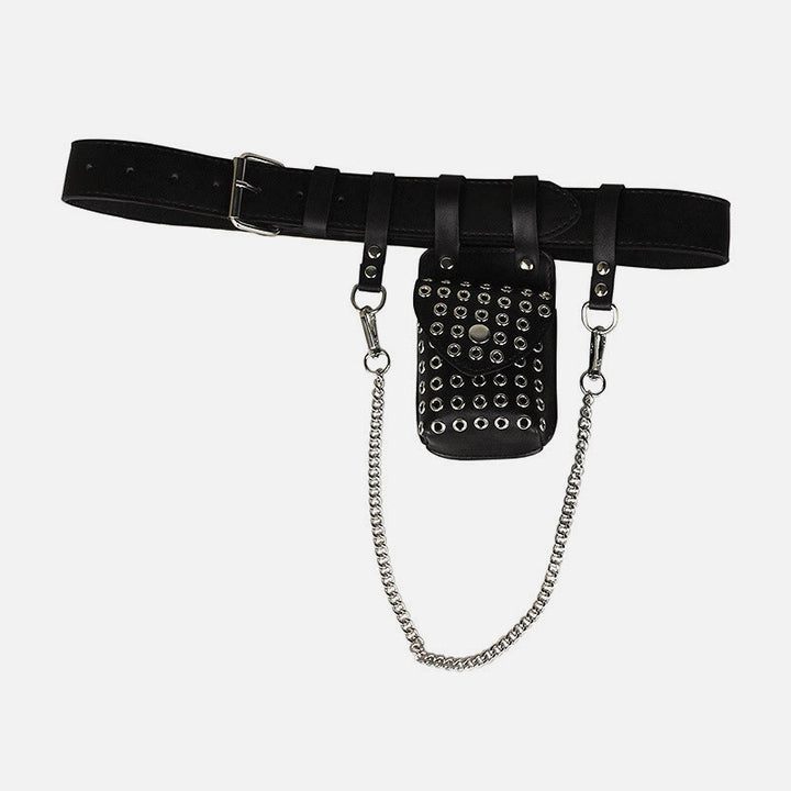 Punk Waist Bag For Women Rivet Hollowed Out Belt Bag