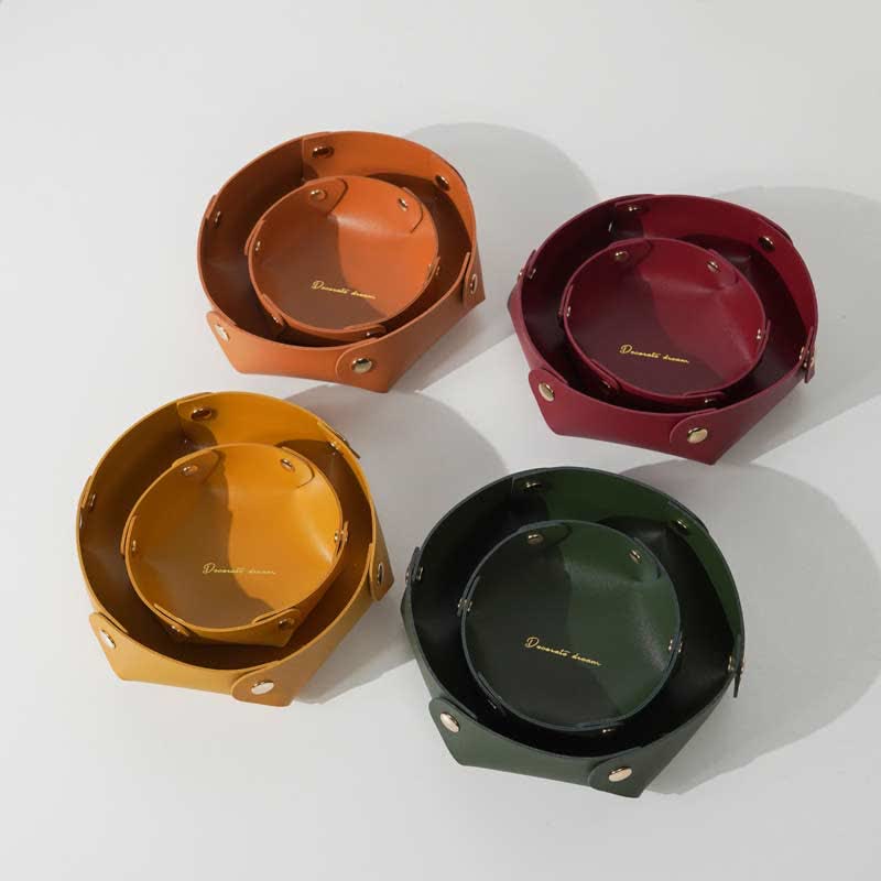 Foldable Leather Valet Tray Small Catchall Jewelry Travel Table Organizer