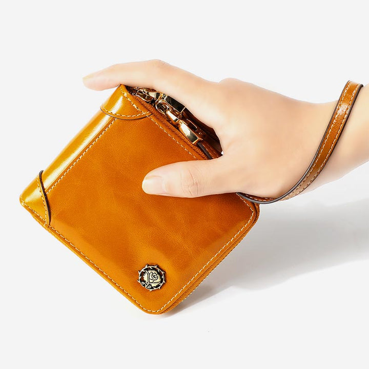 Small Bifold Zip Around Wallet RFID Blocking with Card Holder Coin Purse
