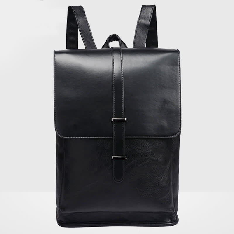 Mens Backpack Purse PU Leather Laptop Backpack Travel Business College Bookbag - Black - image 1