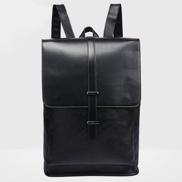 Mens Backpack Purse PU Leather Laptop Backpack Travel Business College Bookbag - Black - image 1