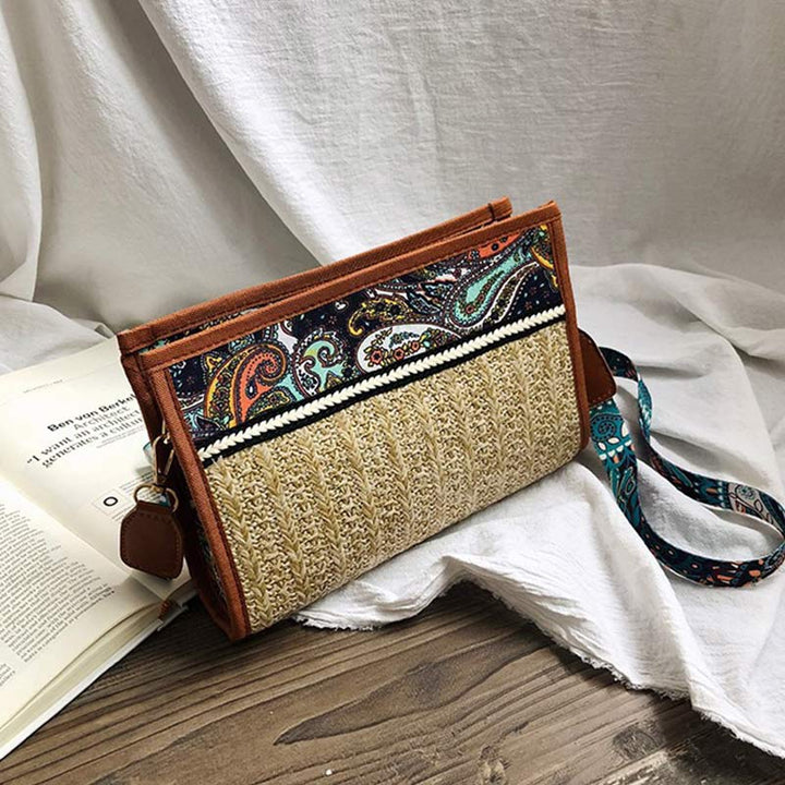 Handwoven Straw Shoulder Bag for Women Bohemian Crossbody Purse Cellphone Bag