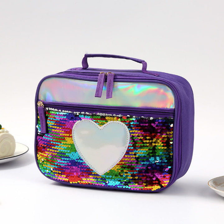 Lunch Bag For Children Glitter Heart Pattern Insulated Bag