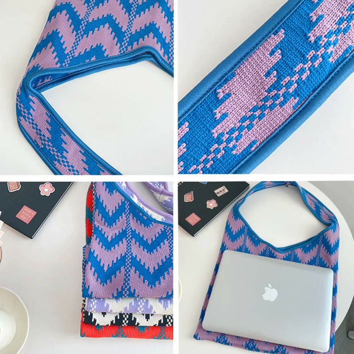 Wavy Stripe Tote For Women College Student Shoulder Bag