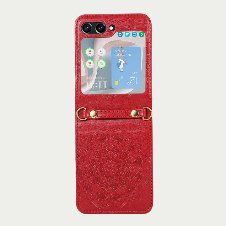 Phone Case For Z Flip5 Flower Pattern Leather Crossbody Case