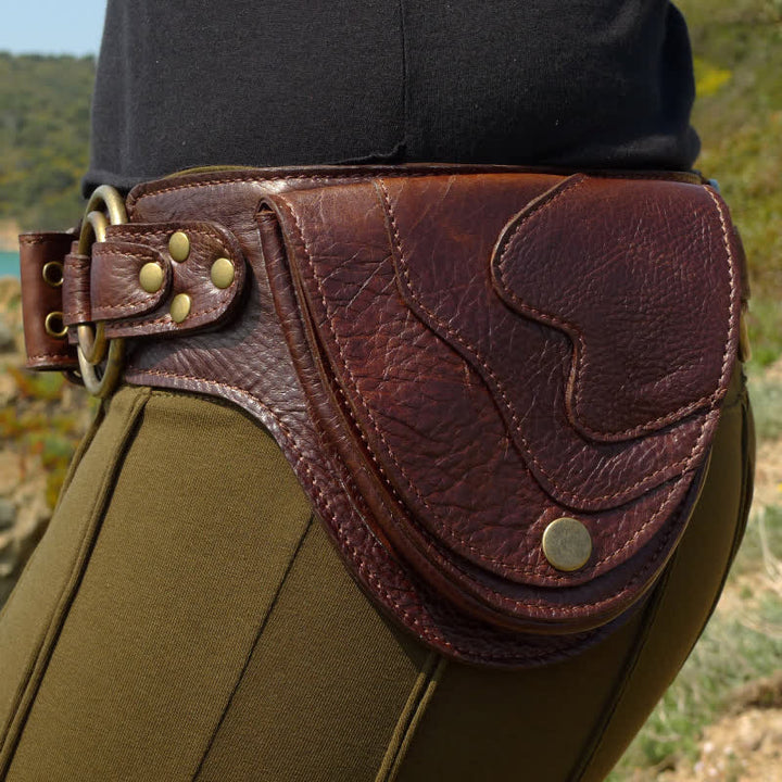 Medieval Leather Double Pocket Belt Bag Vintage Hip Belt Waist Bag