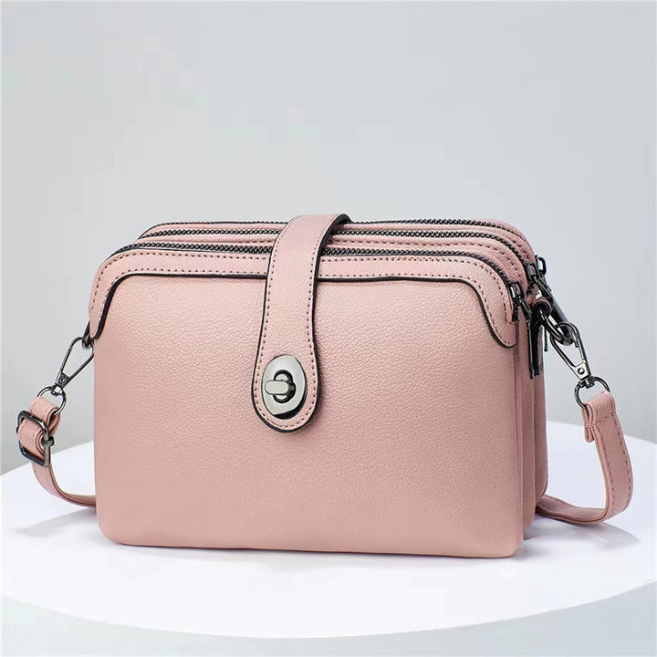 Triple Compartment Leather Bag For Women Large Capacity Plaid Bag